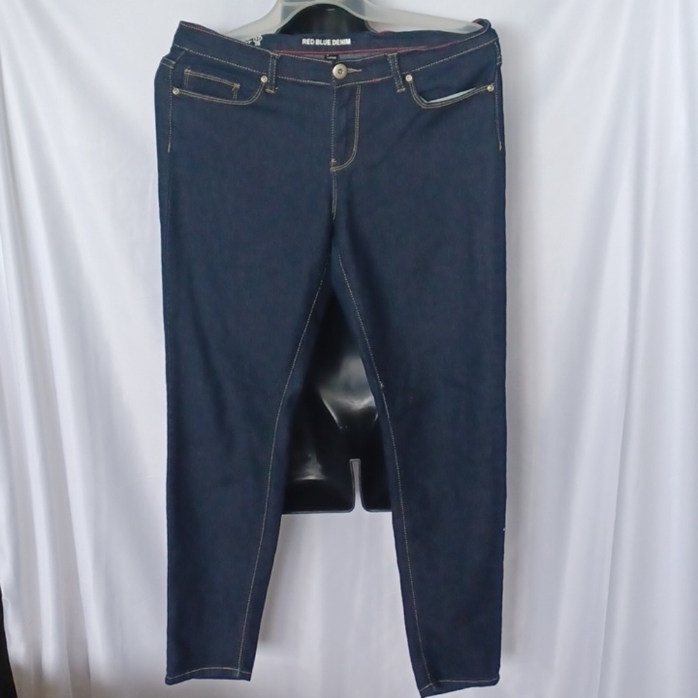 Red Blue Denim skinny jeans, sz 11, stretchy